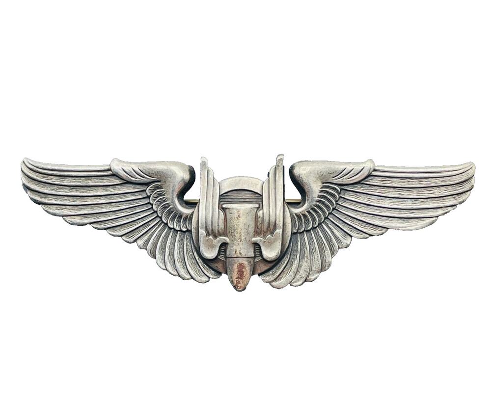 Vintage WW2 US Army Air Corps Aerial Gunner Wings 3" Pin Marked Sterling USAAF